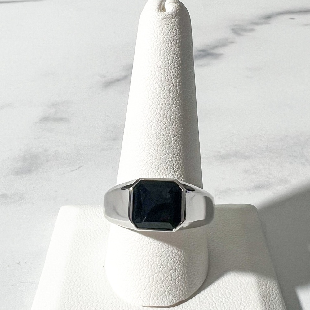 3.10ct Asscher Cut Smoky Quartz Rhodium Over Sterling Silver Men's Ring